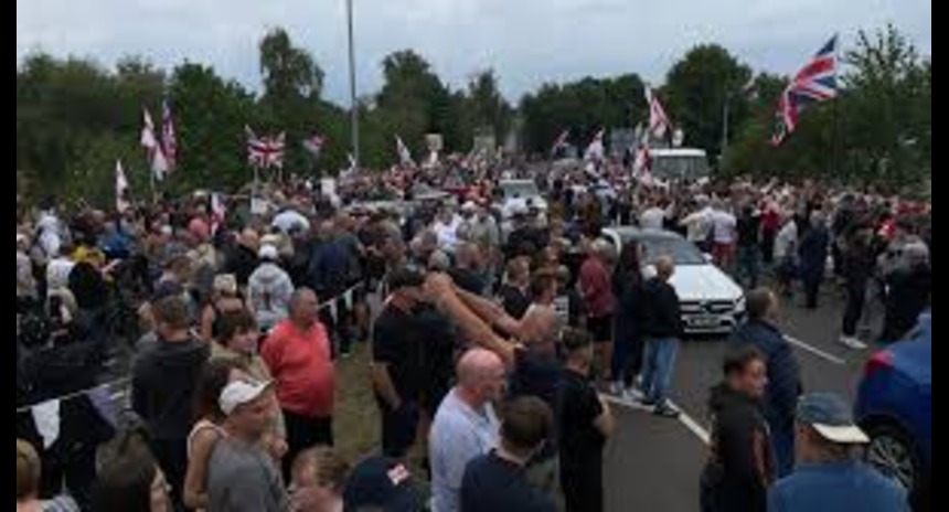 Large crowd gathers in the UK to protest housing of asylum seekers in local hotels